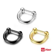 3PCS Septum Clicker Rings D Shaped Nose Hoop Rings Ear Helix Piercing Jewellery