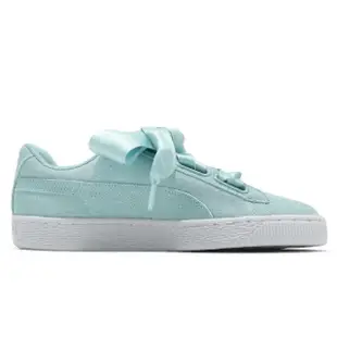 【PUMA】休閒鞋 Suede Heart 女鞋 復古 麂皮 緞帶 蝴蝶結 雷哈娜 女 湖水綠(36521003)