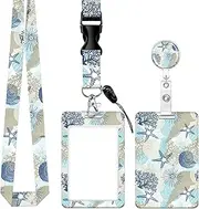 Badge Reels Retractable with Carabiner Reel Clip, ID Name Tag Work Badge Holder Belt Ferrule, Identity ID Badge Holder Cover Case for Office Work Nurse Teacher Student Gifts(Starfish Shell)