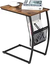 Giantex C-Shaped End Table with Side Pocket, Snack Table with Metal Frame for Coffee Laptop Tablet, Industrial Side Table for Sofa Couch Bed, Living Room, Bedroom & Small Spaces