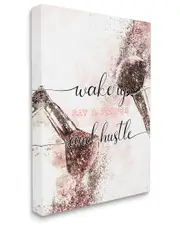 Stupell Industries Pray And Hustle Phrase Glam Cosmetic Brush Stretched Canvas Wall Art by Ziwei Li NoSize Off-White