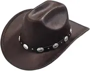 YFVFAGDMKV Classic Rolled Western Cowboy Hat Faux Leather Western Cowboy Hat Vintage Gentleman Cowgirl Jazz Hat
