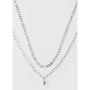 Mens Silver Multi Layer Chain Necklace