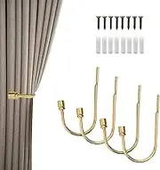 Fkereg 4 Pack Curtain Tiebacks, Metal Curtain Holdbacks Heavy Duty, U Shaped Curtain Hooks for Wall, Vintage Curtain Holder for Drapes, Wall Mounted Curtain Tie Pull Backs, Gold