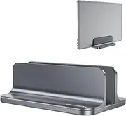 Vertical Laptop Stand Holder, OMOTON Desktop Aluminum MacBook Stand with Adjustable Dock Size, Fits All MacBook, Surface, Chromebook and Gaming Laptops (Up to 17.3 inches), Gray