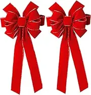 Velvet Bows for Christmas Tree, 2pcs 10x26inch Large Christmas Velvet Bows Tree Topper Decor, Christmas Tree Topper Bow, Adornos De Navidad for Christmas Tree, Wreath, Window, Door