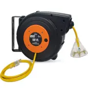 50' Lighted Retractable Cord Reel 14/3 Heavy Duty 3 Outlet SJTOW Extension Cord