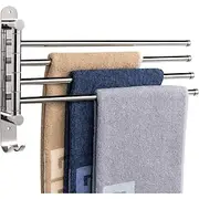 Swivel Towel Rack, Brass 4-Arm Towel Bar, Space Saving Wall Mounted Towel Holder with Hook, Rustproof Swing Out Towel Hanger for Bathroom, Kitchen