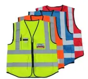 High Visibility Safety Vest with Zipper Reflective Tape Strips workwear clothing