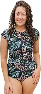 [LaSculpte] Chlorine Resistant Short Sleeve One Piece Swimsuit Tropical Fresh (10-24), Size