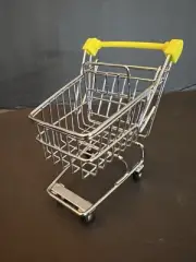 Mini Metal Shopping Cart Grocery Realistic Handles Rolling Wheels 4"