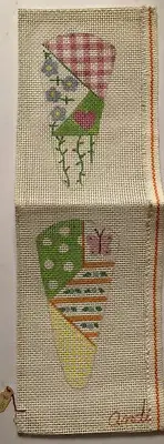 Andi Needlepoint Canvas Scissor Case Fob Vintage Pink Green Check Heart Flowers
