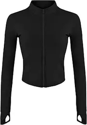 [Gacaky] Women's Athletic Jacket Lightweight Full Zip Up Yoga Jacket Cropped Workout Slim Fit Tops with Thumb Holes
