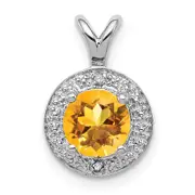 Sterling Silver Rhodium-Plated Diam. & Citrine Pendant
