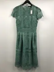 White House Black Market Embroidered Lace Fit n’ Flare Agave Green Dress 2