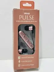 iWorld Rose Gold PULSE Bluetooth Wireless Earbuds w/In-line Mic Noise-Isolating