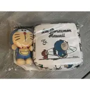 sunburned Doraemon JAL Hawaii Limited Plush toy foldable Tote Bag Pouch Japan