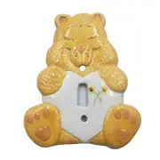 NOS Vintage Sunflower Teddy Bear Light Switch Cover Plate Handmade Ceramic