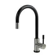 Klaas - Stainless Steel Kitchen Mixer Tap - Satin Black and Brushed Finish - with Pull-Out