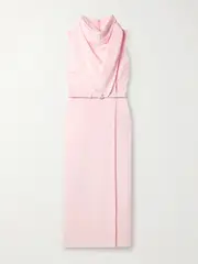 [Adam Lippes] Adam Lippes - Belted Draped Silk-crepe Midi Dress - Baby pink - US12 US 12 Pink