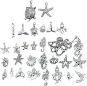 [TEHAUX] Retro Marine Life Charms Diy Necklace Pendant 56pcs Set Jewelry Making Materials for Diy