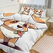 GHBNK Quilt Set 3-Piece - Ultra-Soft Thickened Bedding Set, Corgi Stickers Bedspread + 2 Pillowcases, Lightweight Double-Sided Quilt Cover for Home/Hotel/Gifts 86"x70"