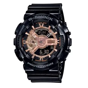 【CASIO】卡西歐 G-SHOCK 重金屬機械 200米防水電子錶 雙顯運動錶 GA-110MMC-1A 黑/玫瑰金