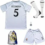 [PURESTOF] Madrid Home New Bellingham No #5 Kids Soccer Jersey Kit Shorts Socks Set Youth Sizes