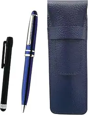 SASL-ALB-SA2002BP-L Grain Leather Pencil Case Blue Metal Touch Stick Black and Midnight Rotating Ballpoint Pen Set Blue
