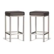 Set of 2 - Borgo Bar Stool 65cm - Brushed Frame - Brown