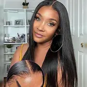 Emistar Yaki Straight V Strip Wig Natural Silky Black Wig Glueless Heat Resistant Soft Like Human Hair with U Stripes for Women