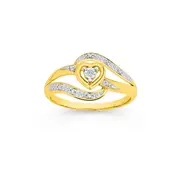 9ct Gold Diamond Heart Swirl Ring