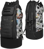 SunForMorning Soccer Ball Bag, Extra Large Mesh Ball Bag Tactical Style Sports Equipment Bag with Multiple Pockets for Coach