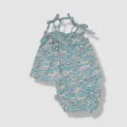 Angel Dear Baby Girl's Blue 2-Piece Mermaid Ruffle Top & Bloomer Set Size 18-24M
