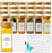 Glass Spice Jars with Bamboo Lids | Square Spice Jar with Labels | Spice Bottles