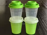TUPPERWARE SALT AND PEPPER SHAKERS + Midgets Tupper Minis Small Spice Green