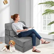 INRLKIT Folding Sofa Bed with Back Support, Convertible Sleeper Sofa Couch Foldable Floor Chair Mattress Comfy Floor Single Chair Lounge for Living Room Bedroom(77"x26", Grey)