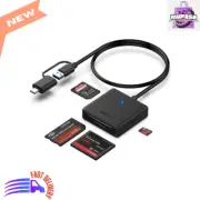 4-in-1 USB 3.0 & USB-C Memory Card Reader for SD, Micro SD, CF - Black