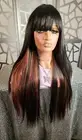 28"Black Red Wig Straight Long Wig with Bangs Black Wig Balayage Highlights Red