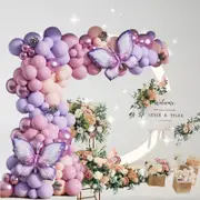 Butterfly Balloon Garland Arch Set 148Pcs Macaron Purple Pink Orange Balloon Birthday Party Wedding Anniversary Event Decoration