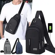 Men's Crossbody Sling Bag with USB Charging Port - Large Capacity, Multi-Pocket Back to School Shoulder Bag