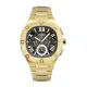 【GUESS】金框 黑面 三眼日期顯示 圓角方型 不鏽鋼錶帶 男錶 手錶 母親節(GW0572G2)