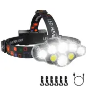 Rechargeable Headlamp 18000 Lumen 8 LED Waterproof 8 Modes USB Headlight