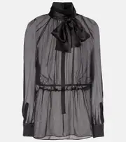 [Dolce & Gabbana] Dolce & Gabbana Bow-detail silk chiffon blouse AU 14 black