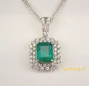 2.25CT Emerald Cut Green Emerald Halo Style Jewelry Pendant 14K White Gold Over