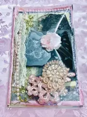 Pink Gothic junk journal kit, pink rose journal kit, fabric kit, sewing notions