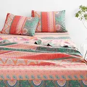 Wake In Cloud - Boho Bed Sheets Set, Soft Microfiber Bohemian Mandala Pattern Printed Bedding, Extra Deep Fitted Sheet & Flat Sheet & 2 Pillowcases, 4 Pieces, Orange Coral, King Size