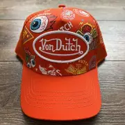 Von Dutch Jax Orange All Over Print Trucker Hat Snapback One Size Unisex NWT