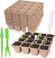 TIMEDIARY Peat Pots Seed Starter Tray,Biodegradable Organic Germination Seedling Plant Trays with 15 Pcs Plant Labels for Vegetables Herbs-10 Packs