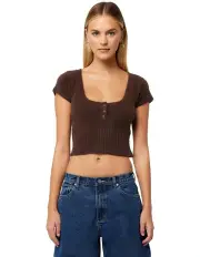 [Abrand Jeans] Scoop Neck Knit Top in Brown